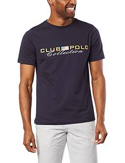Camiseta Gola Careca, Estampa Club Polo Collection, Club Polo Collection, Masculina, Azul/Amarelo, M