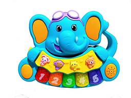 Brinquedo Pianinho Musical para Bebês Piano Infantil com Som e Luzes Elefante Azul