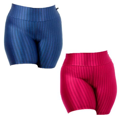 Kit 2 Shorts Cirre 3D Plus Size cintura alta brilho molhado couro poliamida (Azul, Bordo G3)
