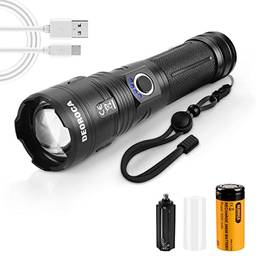 Lanterna Tática Militar LED Recarregável USB de Alto Brilho A Prova D'água para emergências, lanterna de acampamento, tocha de alta potência (Bateria Recarregável)