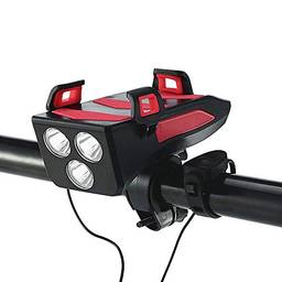 Luzes de bicicleta Recarregável USB - Farol multifuncional 4 em 1 com suporte para celular, 3 modos de farol LED, 4000 Power Bank, 130 dB Speaker, 400 Lumen Waterproof Bike Headlight