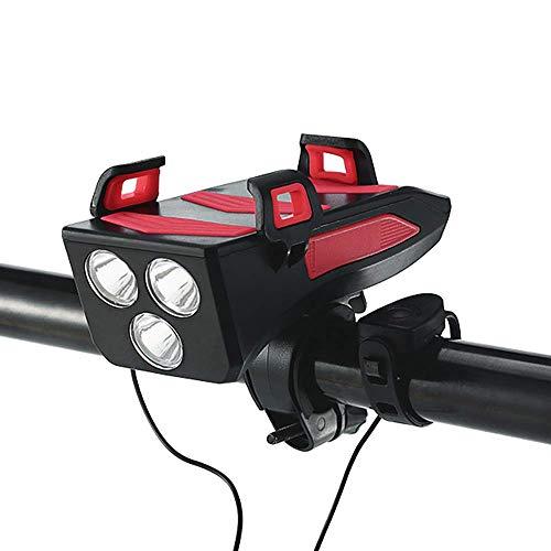 Luzes de bicicleta Recarregável USB - Farol multifuncional 4 em 1 com suporte para celular, 3 modos de farol LED, 4000 Power Bank, 130 dB Speaker, 400 Lumen Waterproof Bike Headlight