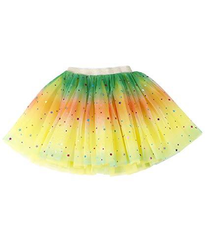Vestido de balé princesa de tule com 4 camadas de saia tutu arco-íris para menina (Arco-íris amarelo, 0-2 anos)