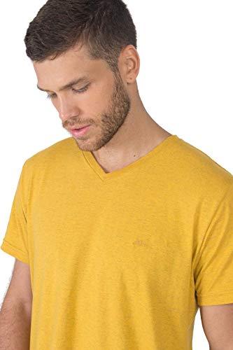 Camiseta Gola V Básica Mescla Bordado Folha, M, Amarelo Escuro