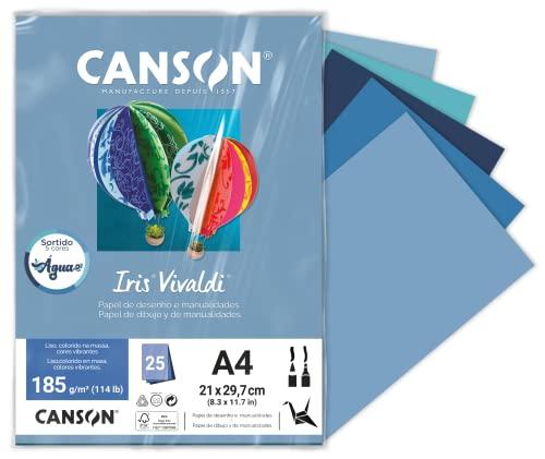 CANSON Iris Vivaldi, Papel Colorido A4 Sortido em Pacote de 25 Folhas Soltas, Cores Agua