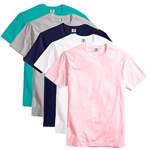 Kit Com 5 Camisetas Slim Masculina Básica Algodão Part.B (Rosa, Branco, Azul, Cinza e Verde, GG)