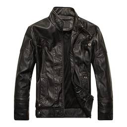 SevenDwarf casaco masculino Jaqueta de couro masculina vintage com gola alta para motocicleta jaqueta de couro sintético com forro de lã para inverno casaco bomber ativo