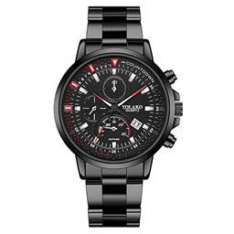 Relógio Masculino de Pulso de Quartzo Relógios para homens de calendário Relógio analógico de aço inoxidável masculino para esportes ao ar livre moda relógio de puls negócios (Cinta preta-vermelho)