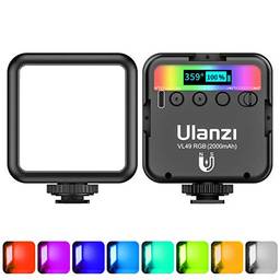 ULANZI Luzes de vídeo VL49 RGB, luz de câmera LED 360° iluminação portátil colorida com 3 sapatos frios, 2000 mAh recarregável CRI 95+ 2500-9000K lâmpada de painel regulável suporta atração magnética