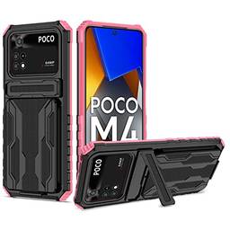 Capa Capinha Anti Impacto para Xiaomi Poco M4 Pro Suporte para Cartão,Poco M4 Pro 4G Capinha forte e Resistente + Película de Vidro (Rose)