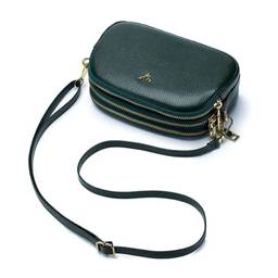 Bolsa transversal de couro legítimo para mulheres com três zíper, simples, tamanho pequeno, celular, transversal, para meninas,, Verde, P