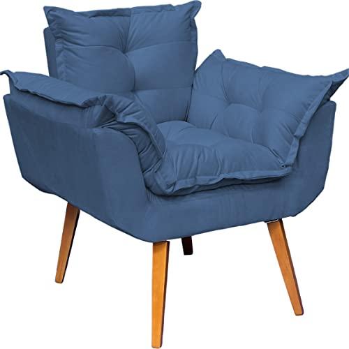 Poltrona Alice Decorativa Para Sala Cadeira Reforçada Para Recepção Sala De Espera Consultório Escritório Pé Castanho - Clique & Decore (Azul-marinho)