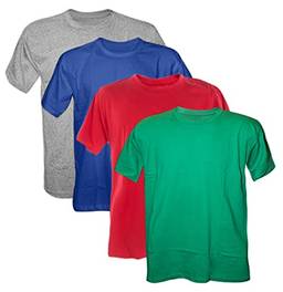 Kit 4 Camisetas 100% Algodão 30.1 Penteadas (Cinza Mescla, Azul Royal, Vermelho, Verde Bandeira, M)