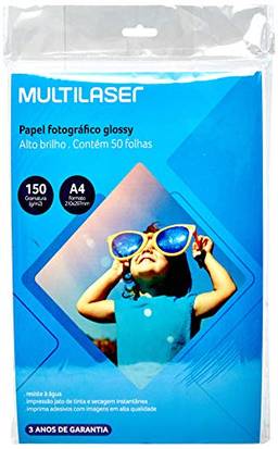 Glossy Paper Multilaser A4 150G C/ 50 Folhas - Branco - PE003