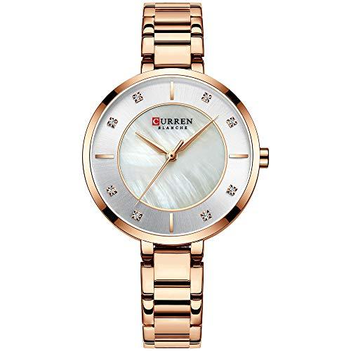 Romacci 9051 Relógio feminino de quartzo cronógrafo moda casual pulseira de aço inoxidável relógio de pulso feminino