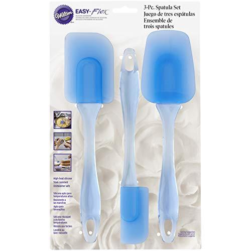 Wilton Conjunto de espátulas de silicone Easy Flex, suas ferramentas para misturar, dobrar, raspar, cozinhar e servir, azul, 3 peças