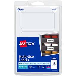 Avery Etiquetas removíveis de impressão ou escrita, 3,8 x 7,6 cm, branco, pacote com 150 (5440)