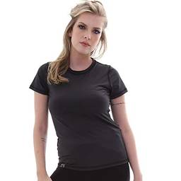 Camiseta UV Protection Feminina Manga Curta UV50+ Tecido Ice Dry Fit Secagem Rápida – GG Preto