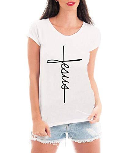Camiseta Criativa Urbana Jesus Cruz Evangélica Gospel Religiosa Blusa Feminina Branca