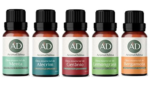 Kit Óleo Essêncial Inspiração Para Aromaterapia | 5 Aromas Incríveis 100% Puros - Menta, Alecrim, Gerânio, Lemongrass e Bergamota - Aroma D’alma