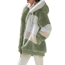 abrigo de mujer,Henniu Moda feminina inverno casaco de pelúcia unido com capuz manga longa zíper bolso jaqueta quente e macia