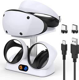 Suporte de carregamento rápido para PS VR2 Sense Controller, Dual Charger Dock Station para Playstation VR2 com Headset Display Mount&LED Light&2 USB-C Magnetic Connector/Cable, Controller Accessories for PSVR2