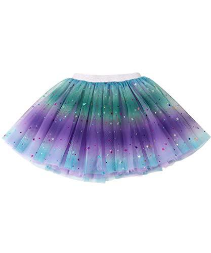 Vestido de balé princesa de tule com 4 camadas de saia tutu arco-íris para menina (Arco-íris roxo, 0-2 anos)