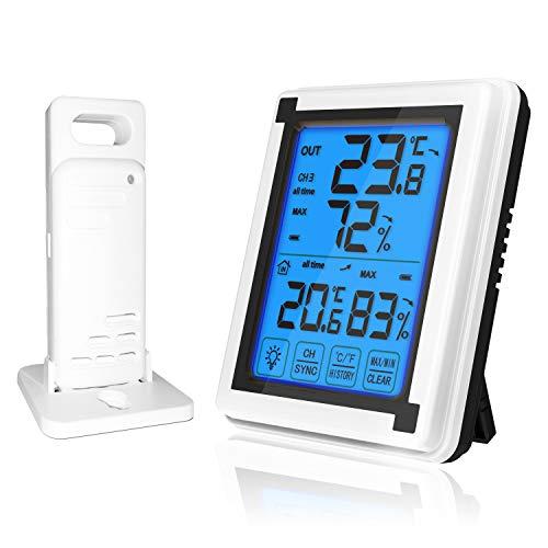 Termômetro externo para ambiente interno Higrômetro digital sem fio com LCD Touchscreen Backlight Monitor de umidade Monitor de temperatura e medidor de umidade para casa/escritório/estufa
