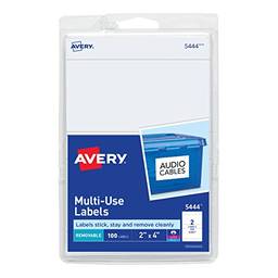 Avery Etiquetas removíveis para impressão ou escrita de 5 cm x 10 cm - Ótimo para projetos de organização doméstica, pacote com 100 etiquetas brancas (5444)