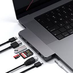 Satechi Adaptador Pro Hub Max – USB 4, dados USB-A, dados USB-C, Gigabit Ethernet, porta SD/Micro SD e entrada de áudio – Compatível com MacBook Pro M1 Pro e M1 Max, MacBook Air/Pro M1 2020 (cinza espacial)