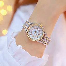 Queenser Relógio de moda feminina Caixa de metal Banda Relógio de pulso analógico Brilhante Relógio de quartzo de diamante