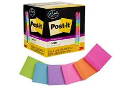 Post-it Notas super adesivas, cores brilhantes sortidas, 7,62 cm x 7,62 cm, 15 blocos/pacote, 45 folhas/bloco, 2 vezes mais poder de aderência, reciclável (654-15SSCP), multicolorido