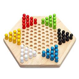 ANMM Jogo de damas chinês portátil, madeira de borracha, xadrez chinês clássico jogo de tabuleiro de estratégia chinês, jogo de quebra-cabeça infantil