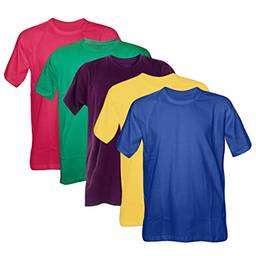 Kit 5 Camisetas 100% Algodão (Roxo, Verde Bandeira, Pink, Royal, Canario, G)