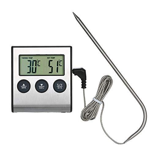 KKmoon Churrasqueira Termômetro Termômetro de alimentos 0 ~ 250 ° C Termômetro de cozimento de alimentos com função de temporizador de alarme LCD Medidor digital de temperatura de alimentos para churrasco de cozinha