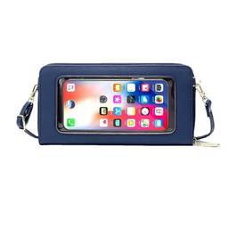 Carteira feminina com bloqueio de RFID, pequena bolsa transversal para celular, porta-cartão de crédito, Azul, G