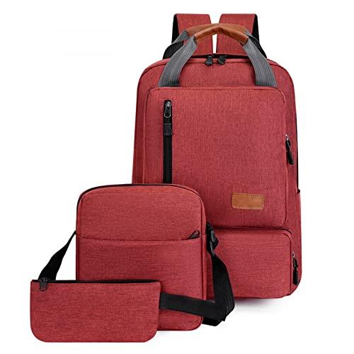 LuckyWin mochila masculina executiva bolsa masculina transversal necessaire masculina pequena conjunto de três peças mochila notebook pode acomodar computador de 15.6 polegadas (vermelho)
