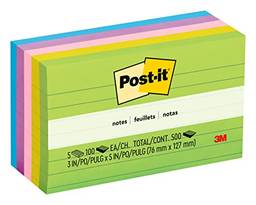 Post-it Observações, 7,6 x 12,7 cm, 5 blocos, notas adesivas favoritas número 1 dos EUA, coleção Jaipur, cores ousadas (verde, amarelo, laranja, roxo, azul), remoção limpa, reciclável (635-5AU)