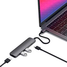 Satechi Adaptador multi-portas tipo C fino com USB-C Pass-Through, 4K HDMI, USB 3.0 - Compatível com MacBook Pro/Air M2 2022, MacBook Pro/Air M1 2020, iPad Air M1, iPad Pro M1 2021 (cinza espacial)