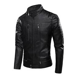 SevenDwarf casacos e jaquetas Masculina Jaqueta masculina de gola de lã PU quente jaqueta de motociclista