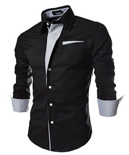 Elonglin Camisa Social Masculina Formal com Botões Manga Comprida Camisa Casual Elegante Cores Contrastantes Preto GG