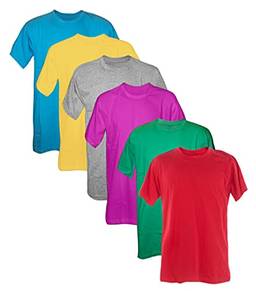Kit 6 Camisetas 100% Algodão (Turquesa, Canario, Mescla, Pink, bandeira, Vermelho, P)
