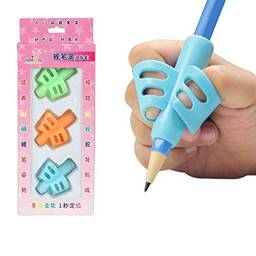 Ajcoflt 3 peças de silicone para lápis de dois dedos, suporte ergonômico para caneta, ferramenta de correção de postura para crianças em idade pré-escolar
