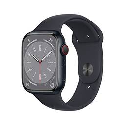 Apple Watch Series 8 (GPS + Cellular ), Smartwatch com caixa meia-noite de alumínio – 45 mm • Pulseira esportiva meia-noite – Padrão
