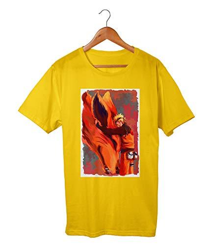 Camiseta Algodão Adulto Unissex Naruto Serie Anime Raposa (p, AMARELO)