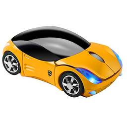 Usbkingdom Mouse sem fio 2,4 GHz Cool 3D Sport Car Shape Ergonomic Optical Mouses com receptor USB para PC Laptop Computador Feminino Mãos Pequenas (Amarelo)