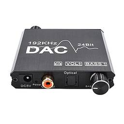Henniu Conversor de áudio digital para analógico 192 kHz 24 bits Conversor DAC Entrada coaxial óptica Adaptador de saída de áudio RCA de 3,5 mm