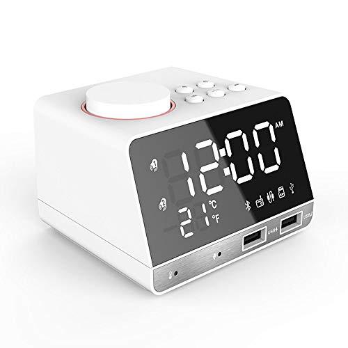 Despertador digital com alto-falante Bluetooth 4.2, Despertador de Cabeceira com rádio FM, Função de soneca do temporizador Tela de espelho LED Alarmes duplos, Termômetro e porta de carga USB