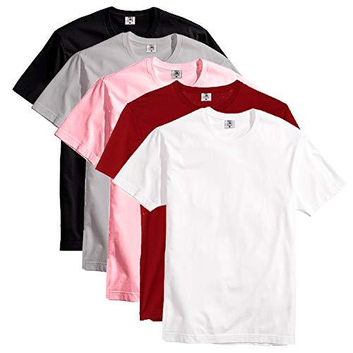 Kit Com 5 Camisetas Slim Masculina Básica Algodão Part.B (Branco, Vinho, Rosa, Cinza e Preto, GG)