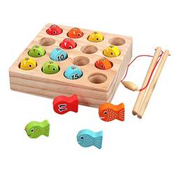 2 pacotes, Jogo de pesca magnética de madeira Montessori Cognição Número Cognição Cor Sorting Puzzle Educação Pré-escolar para Meninos e Meninas Idade 3+